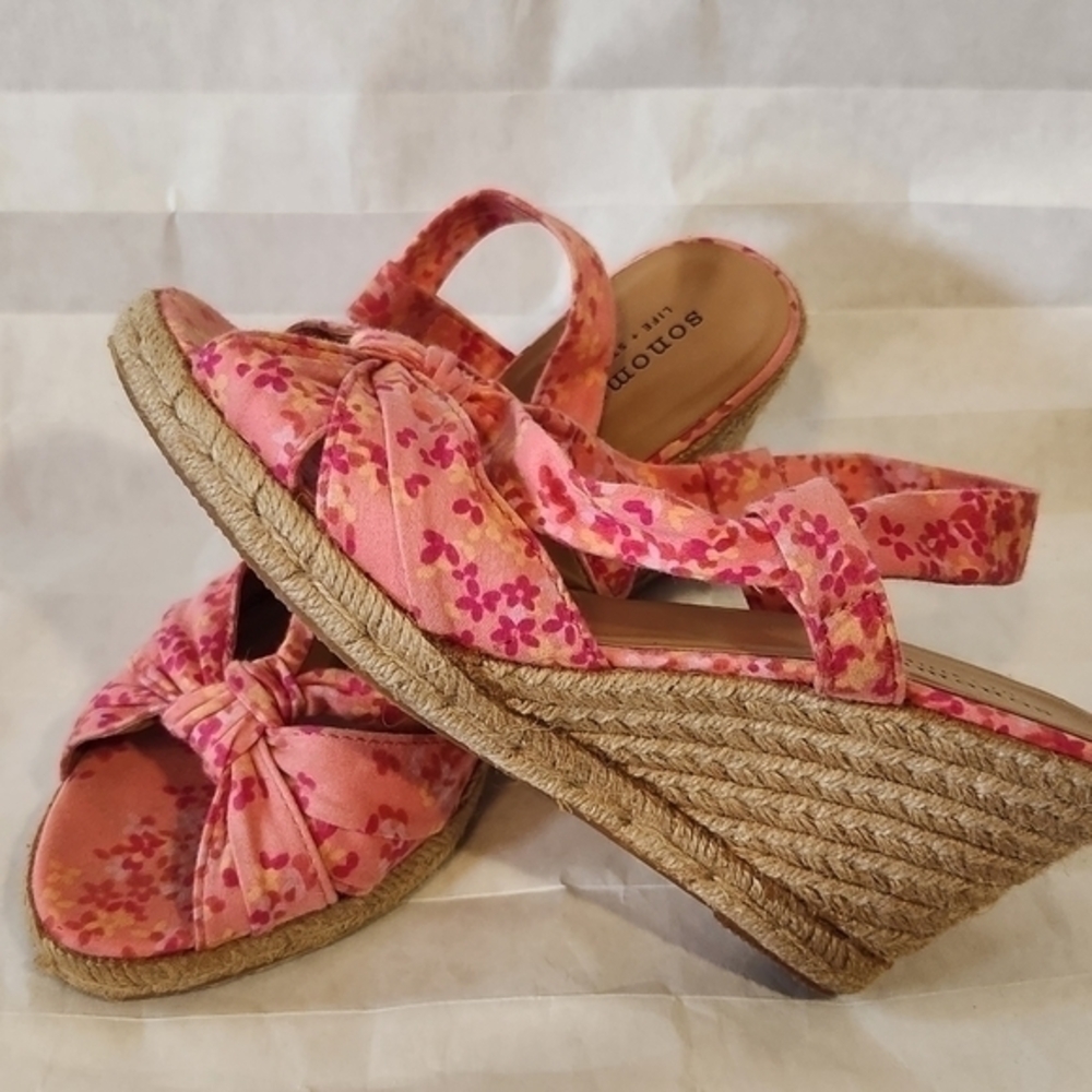 Sonoma Pink Floral Print Wedges Size 7.5‎  Sandals - Picture 2 of 8